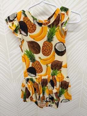 Sleeveless Fruit Print Bodysuit Dress Clothes Kids Summer Banana Coconut